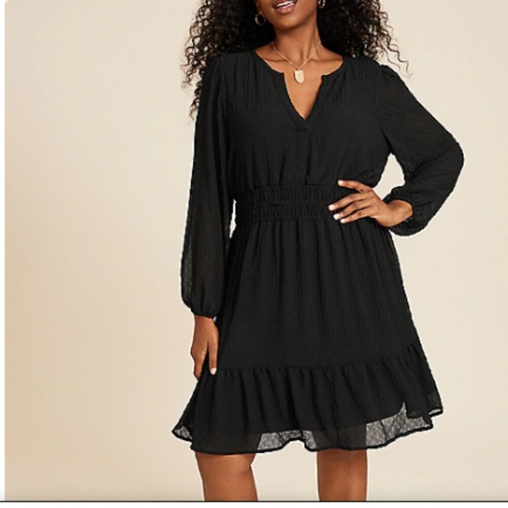 NWT Maurices Split Neck Long Sleeve Skater Dress Black Size 2X Boho Whimsigoth